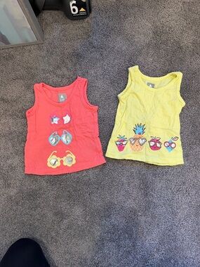 GAP Kids Graphic Tank Tops in Coral and Yellow - Pair